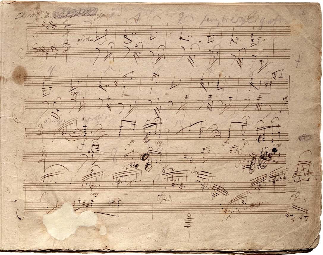 Photo of Beethoven's handwritten music manuscript.