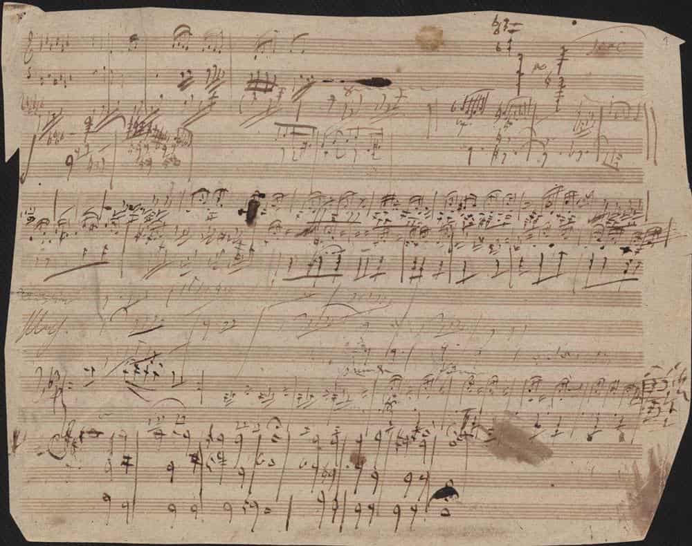 Beethoven manuscript Photo of a handwritten manuscript of Beethoven's music.